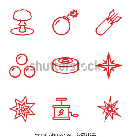 Bomb icons set. set of 9 bomb outline icons such as explosion, dynamite, canon ball