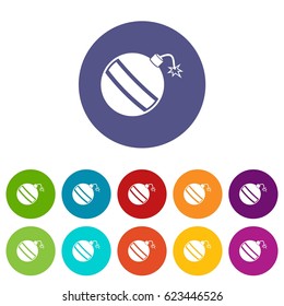 Bomb icons set in circle isolated flat vector illustration