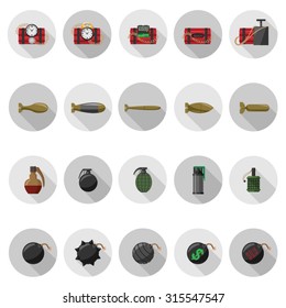 Bomb icons set in flat design with long shadow. Illustration EPS10