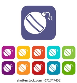 Bomb icons set vector illustration in flat style In colors red, blue, green and other