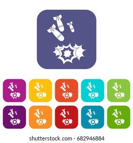 Bomb icons set vector illustration in flat style in colors red, blue, green, and other