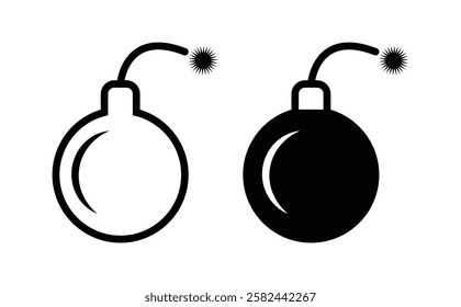 Bomb Icons two Simple Black and White .This image features two simple bomb icons, one in black and one in white, against a plain white background.