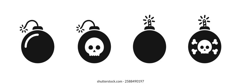 Bomb illustration. Vector bombs. Bomb vector icons. Burning fuse of bomb