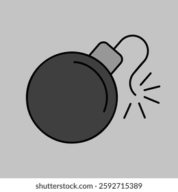 Bomb with lit fuse vector grayscale icon. Security sign. Graph symbol for your web site design, logo, app, UI