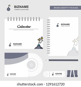 Bomb Logo, Calendar Template, CD Cover, Diary and USB Brand Stationary Package Design Vector Template
