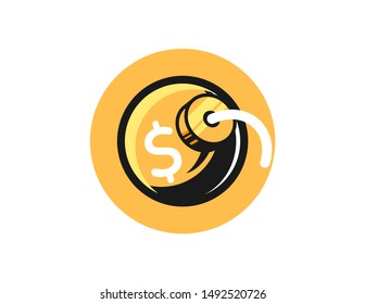 Bomb logo with gold color vector design. bomb logo with dollar symbol. bomb cute design illustration
