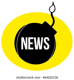 Bomb logo with the text of the news. Flat vector illustrator. The explosion of an explosive. Undermining bomb.
