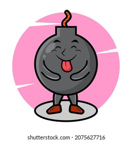 Caricatura de mascota de la bomba con expresión llamativa en estilo lindo para camiseta, pegatina, elemento logo