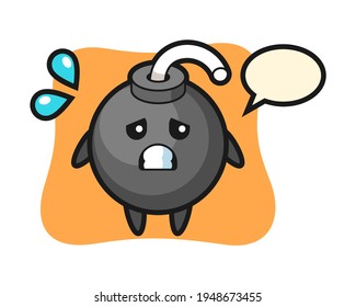 Carácter mascota de la bomba con gesto de miedo, diseño de estilo lindo para camiseta, pegatina, elemento logo
