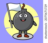 Bomb mascot character with white flag and cute style design for t-shirt, sticker, logo element
