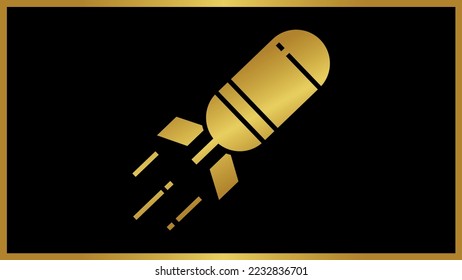 Bombardear la ilustración vectorial de las armas de guerra militar. Color dorado elegante de la silueta de la bomba. Arte aislado de las armas de guerra militar de oro.