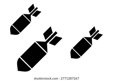 Bomb and Missile Icon Set – Explosive Device, Nuclear Warhead, Burning Fuse Symbol Military Ordnance Silhouette Vector Collection	