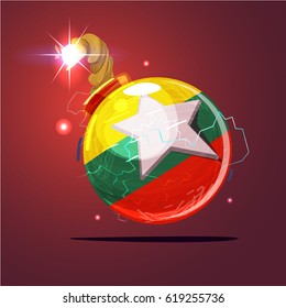 Bomb with Myanmar flag. internal conflict in Myanmar  concept - vector illustration