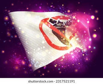 Bomb, on vector 3d flag on pink purple background with lighting and flares