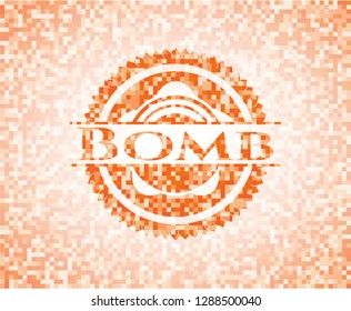 Bomb orange tile background illustration. Square geometric mosaic seamless pattern with emblem inside.