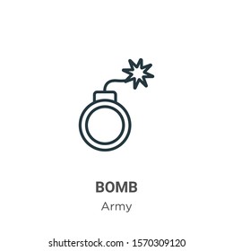 Bomb outline vector icon. Thin line black bomb icon, flat vector simple element illustration from editable army concept isolated on white background