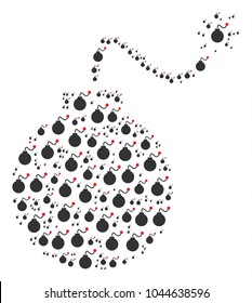 Bomb pattern combined in the collection of bomb pictograms. Vector iconized composition combined with simple icons.