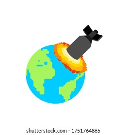 Bomba en el planeta Tierra. Explosión mundial. ilustración vectorial