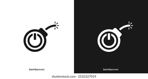 Bomb Power Logo. Bom- und Netztasten mit minimalistischem Stil. Bomben-Logo, Symbol, Symbol, Vektorgrafik, Design-Inspiration.