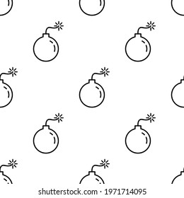 Bomb seamless pattern. Boom outline symbol pattern. Dynamite line sign. Vector illustration isolated on white background.