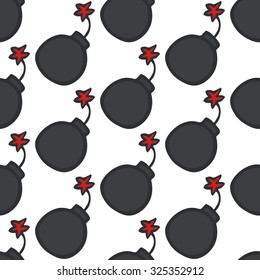 Bomb. Seamless pattern with hand drawn lit bomb. Doodle drawing. Vector illustration - swatch inside