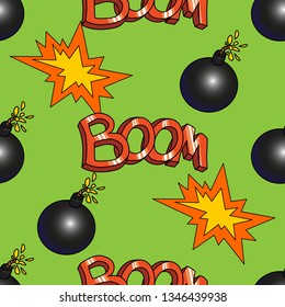 Bomb seamless pattern vector illustration. Bright cartoon background