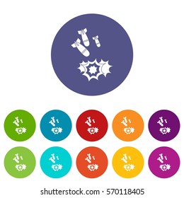 Bomb set icons in different colors isolated on white background