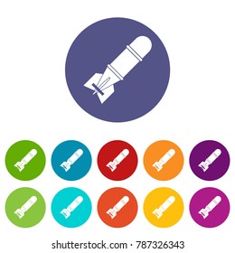 Bomb set icons in different colors isolated on white background