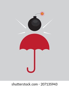 Bomb shielded by red umbrella 