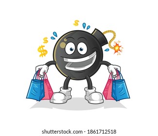 bomb shoping mascot. cartoon vector