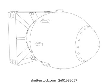 A bomb is shown in a black and white drawing. The bomb is large and has a pointed top. The drawing is simple and straightforward, with no additional details or colors. Scene is serious and ominous