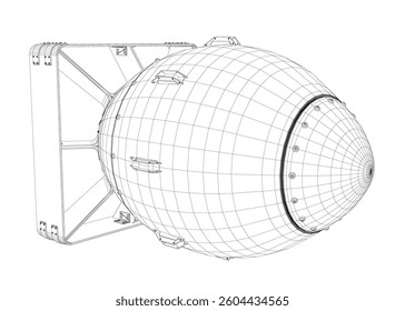 A bomb is shown in a black and white drawing. The bomb is large and has a pointed top. The drawing is in black and white, giving it a dramatic and ominous feel
