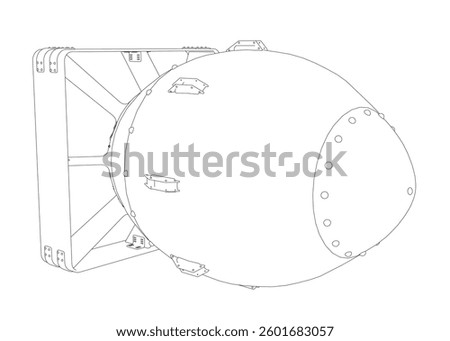 A bomb is shown in a black and white drawing. The bomb is large and has a pointed top. The drawing is simple and straightforward, with no additional details or colors. Scene is serious and ominous