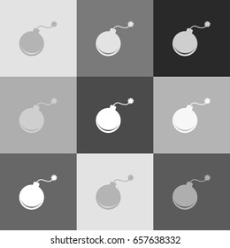 Bomb sign illustration. Vector. Grayscale version of Popart-style icon.
