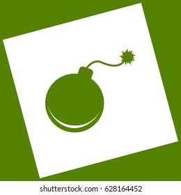 Bomb sign illustration. Vector. White icon obtained as a result of subtraction rotated square and path. Avocado background.