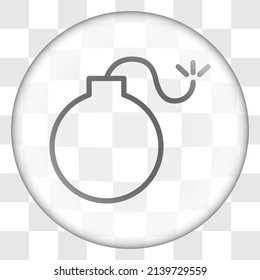 Icono de bomba simple. Diseño plano. Botón de cristal en cuadrícula transparente.ai