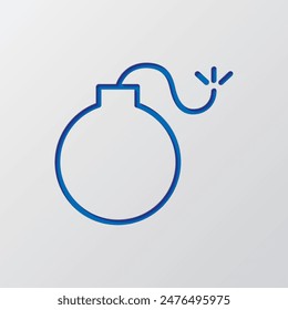 Icono de bomba simple. Diseño plano. Diseño de corte de papel. Símbolo azul cortado con sombra. Fondo gris.ai