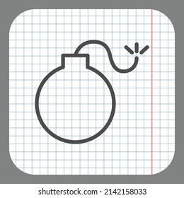 Icono de bomba simple. Diseño plano. En papel gráfico. Fondo gris.ai