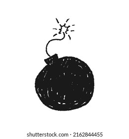 Bomb simple sketch. Vector illustration bomb with fuse on fire doodle.