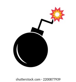 Bomba y chispa. Bomba encendida. Explosivos. Vector.