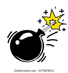 Bomb with sparkles device flat style for games and websites