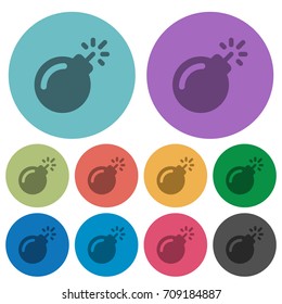Bomb with sparkling fuse darker flat icons on color round background