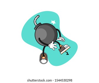 Bomb step on nail cartoon. Mascot Character vector.