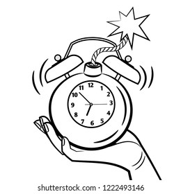 Bomb style alarm clock vector illustration. Wake up clock coloring page
