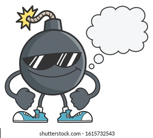 bomb with sunglasses and speech bubble isolated on white background