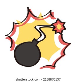 Eine Bombe, die eine Sicherung entzündet und explodiert.