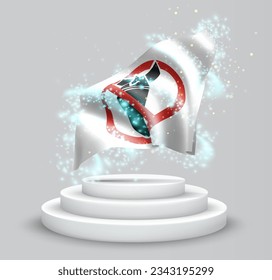 Bomb, vector 3d flag on the podium surrounded by a whirlwind of magical radiance
