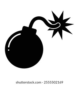 Bomb vector icon. Explosive symbol, military equipment illustration. Black silhouette isolated on white background.