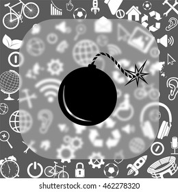 Bomb vector icon - matte glass button on background consisting of  different icons