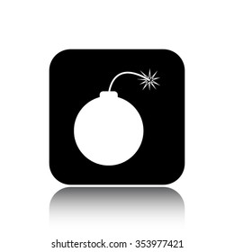 bomb vector icon on black button with reflection